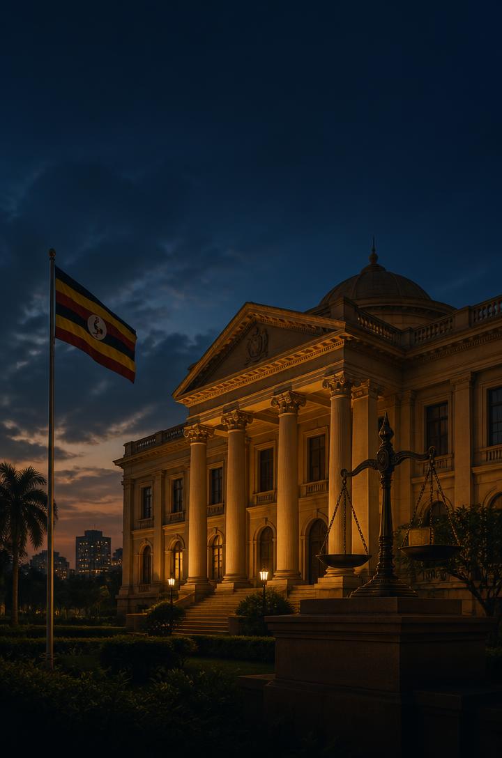 Ugandan courthouse and national flag